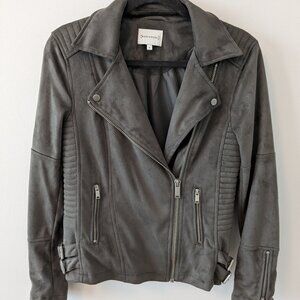 Grey suede biker style jacket by Warehouse